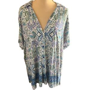 Soma Floral Paisley Pajama Top Size XL Buttons Pockets Lightweight Loungewear